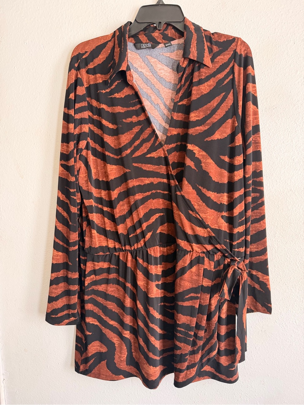 Women's Rust & Black Zebra Tie-Waist Blouse